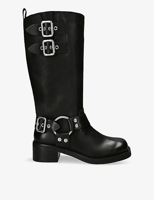 STEVE MADDEN: Eastern 001 buckle-embellished faux-leather knee-high boots