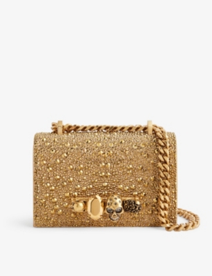 ALEXANDER MCQUEEN: Crystal-embellished knuckle-duster mini leather cross-body bag