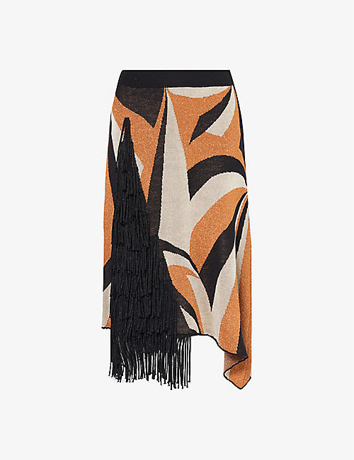 LUKHANYO MDINGI: Catwalk abstract-pattern asymmetric-hem knitted midi skirt