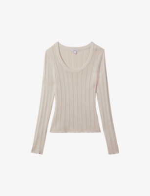 REISS: Sierra scoop-neck knitted top