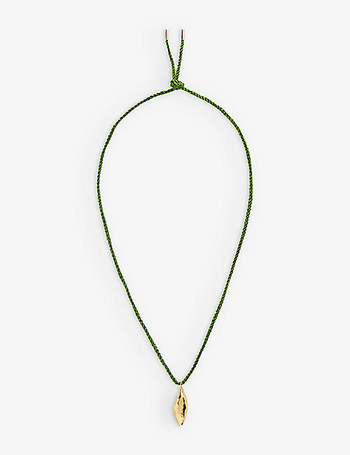 SANDRALEXANDRA: Pea in a Pod 18ct yellow gold-plated brass and silk cord pendant necklace