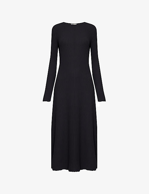 VINCE: Long-sleeved ribbed stretch-cotton blend midi dress