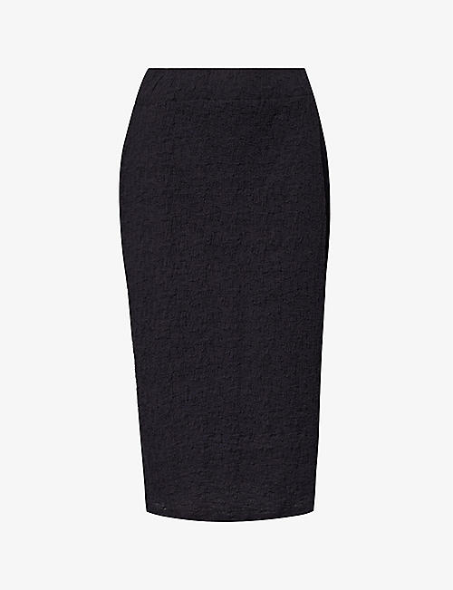 VINCE: Crinkled high-rise stretch-cotton blend midi skirt