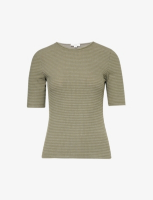 VINCE: Striped short-sleeved stretch-woven blend T-shirt