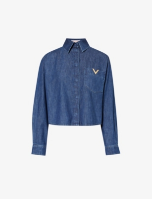 VALENTINO GARAVANI: VLOGO-embellished long-sleeve denim shirt
