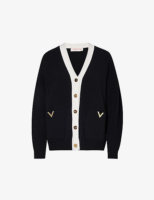 VALENTINO GARAVANI: VLOGO-embellished V-neck wool knitted cardigan