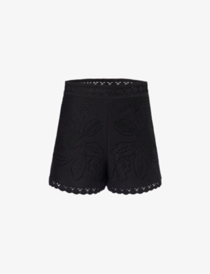 VALENTINO GARAVANI: Floral-lace scallop-trim woven shorts