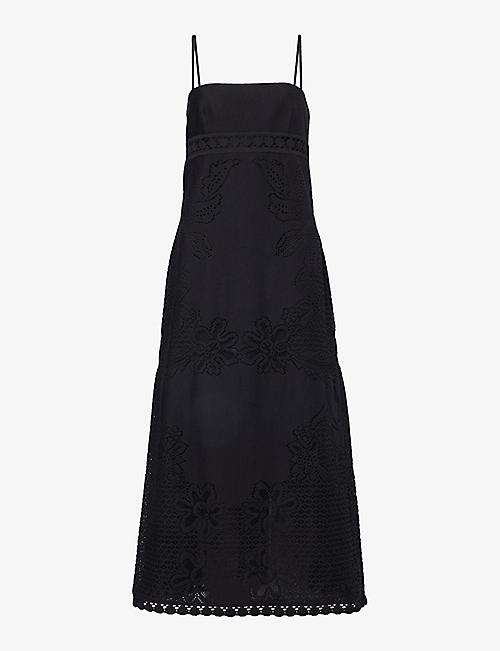 VALENTINO GARAVANI: Floral-lace straight-neck cotton-blend midi dress
