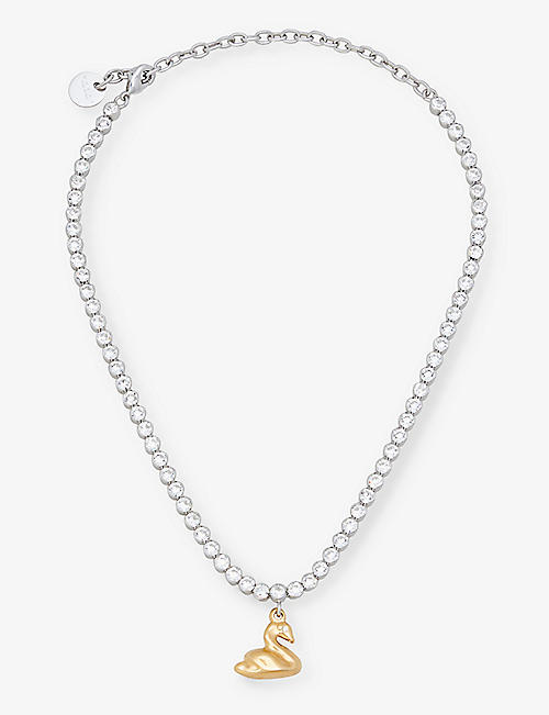 MARNI: Swan brass and glass crystal pendant necklace