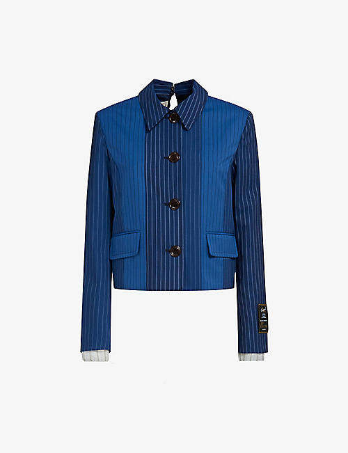 MARNI: Stripe-pattern brand-patch regular-fit wool jacket