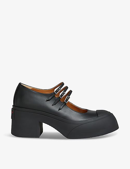 MARNI: Platform-heel brand-embossed leather heeled courts