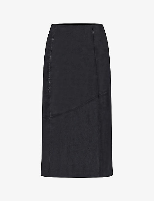 RO&ZO: Regular-fit high-rise leather midi skirt