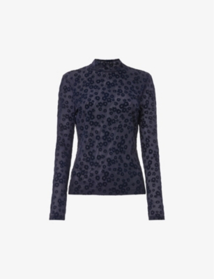 WHISTLES: Floral-pattern high-neck stretch-mesh top