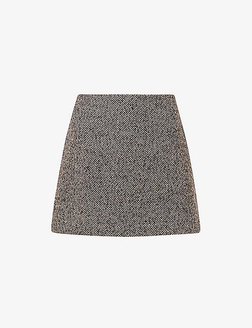 WHISTLES: Herringbone high-rise recycled-polyester mini skirt