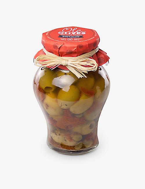 OLE OLIVES: Olé Olives Spanish Tapas dried tomatoes capers and Gordal olives 580g
