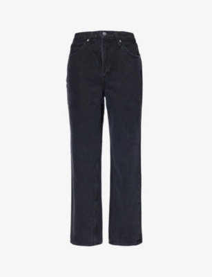 PAIGE: Sarah faded-wash straight-leg high-rise recycled and organic-blend denim jeans
