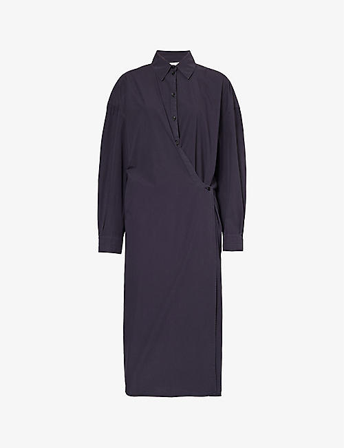 LEMAIRE: Twisted wrap-over cotton midi dress