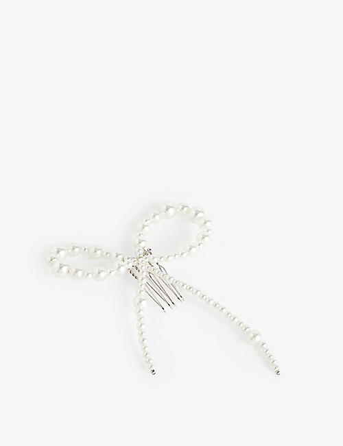 LELET NY: Josephine pearl-embellished stainless steel comb