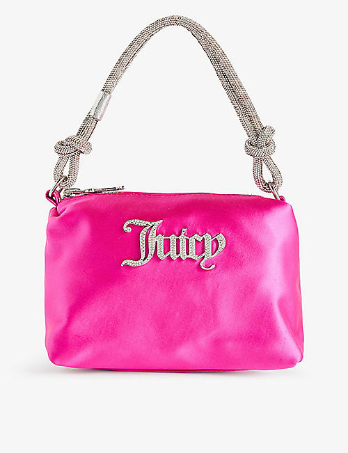 JUICY COUTURE: Crystal-embellished branded silk top-handle bag