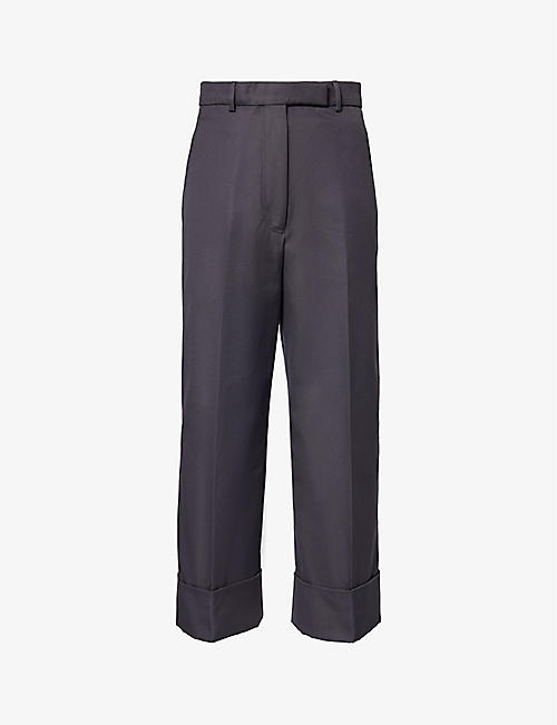 THOM BROWNE: Relaxed-fit wide-leg high-rise cotton-canvas trousers