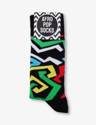 AFROPOP SOCKS: Graphic-pattern stretch-cotton blend socks
