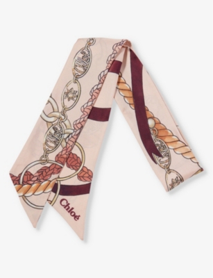 CHLOE: Graphic-print branded silk bandeau scarf 116cm x 7cm