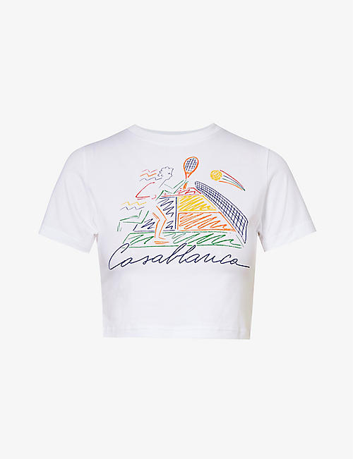 CASABLANCA: Jeu De Crayon graphic-print cropped stretch-cotton T-shirt