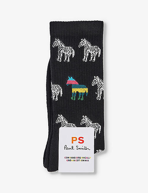 PAUL SMITH: Enzo Zebra graphic-pattern stretch-cotton blend socks
