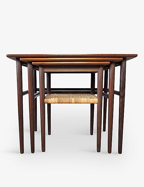 VINTERIOR: Pre-loved set of three teak wood and cane nesting tables 66cm x 43cm