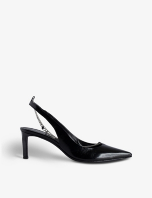 ZADIG&VOLTAIRE: First Night chain-embellished leather slingback courts