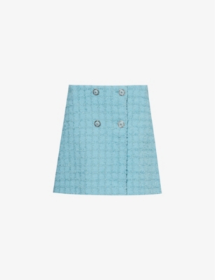 VERSACE: Check-effect wool-blend tweed mini skirt