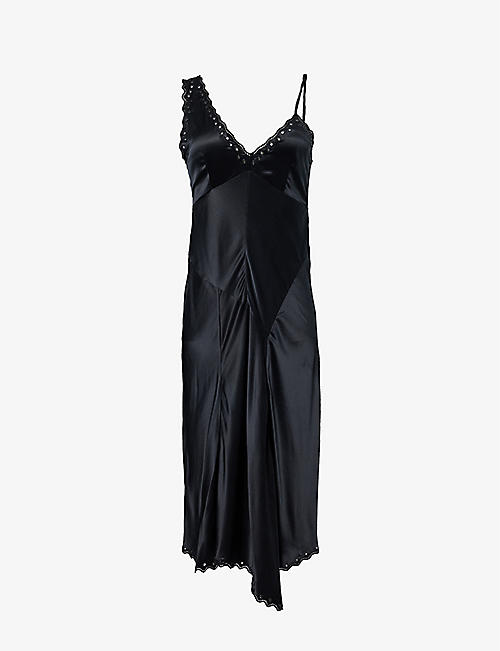ISABEL MARANT: Ayrich asymmetric panelled lace-trim silk midi dress