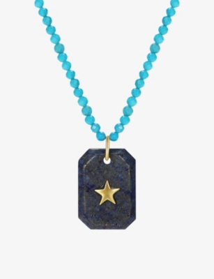 CELESTE STARRE: Star Power 18ct yellow gold-plated brass and lapis pendant necklace