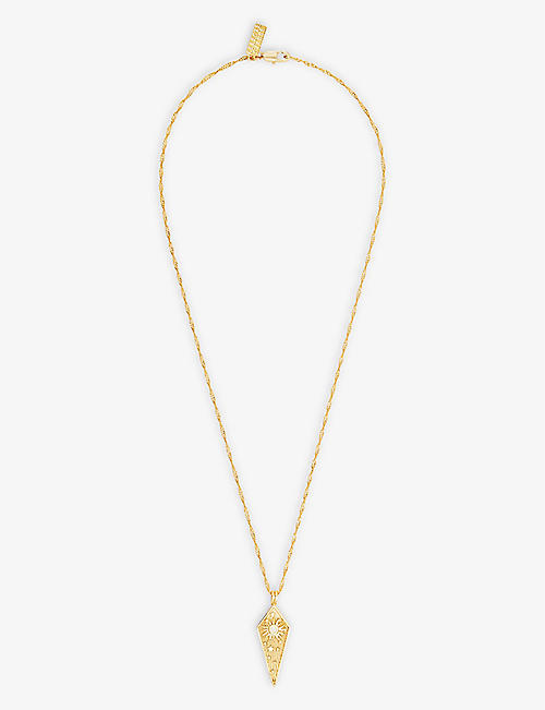 CELESTE STARRE: Athena 18ct yellow gold-plated brass and moonstone pendant necklace