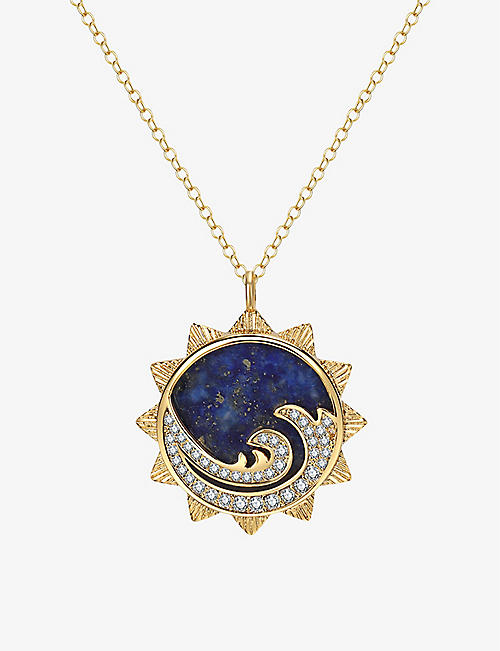 CELESTE STARRE: Perfect Wave 18ct gold-plated brass and zirconia pendant necklace
