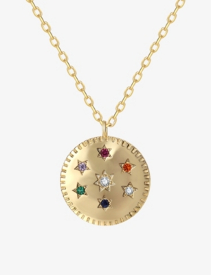 CELESTE STARRE: Rainbow Supershine 18ct gold-plated brass and zirconia pendant necklace