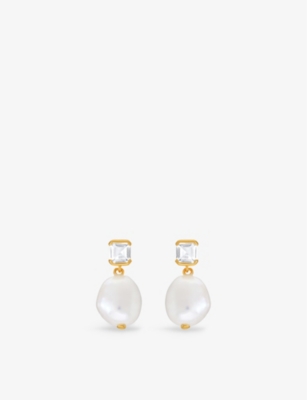 V BY LAURA VANN: Bella 18ct yellow gold-plated vermeil recycled sterling-silver baroque pearl and topaz drop earrings