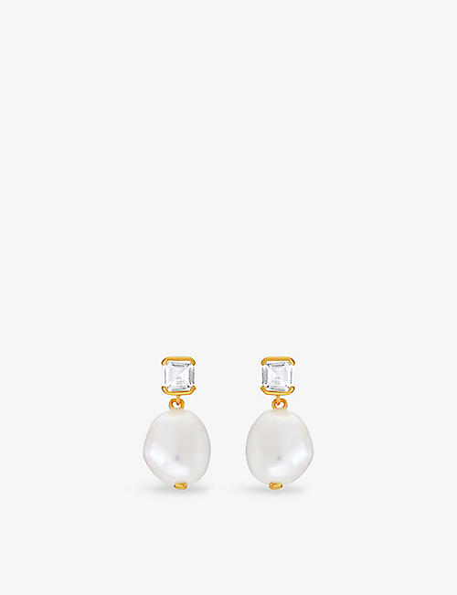 V BY LAURA VANN: Bella 18ct yellow gold-plated vermeil recycled sterling-silver baroque pearl and topaz drop earrings