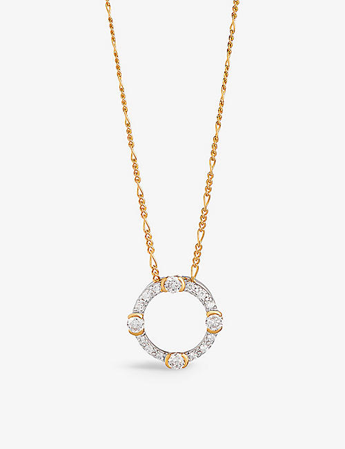 V BY LAURA VANN: Luna 18ct yellow gold-plated recycled sterling-silver and cubic zirconia pendant necklace