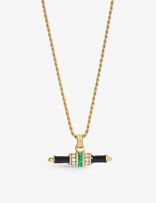 V BY LAURA VANN: Bridget 18ct yellow gold-plated vermeil recycled sterling-silver, emerald, white topaz and enamel pendant necklace
