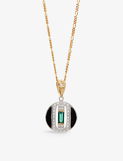 V BY LAURA VANN: Daphne 18ct yellow gold-plated recycled sterling-silver, emerald, cubic zirconia and enamel pendant necklace
