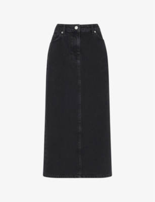 WHISTLES: Faded-wash high-waist denim midi skirt