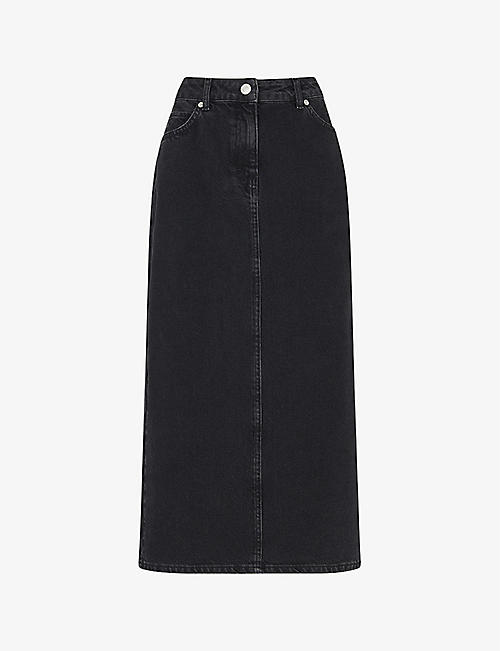 WHISTLES: Faded-wash high-waist denim midi skirt