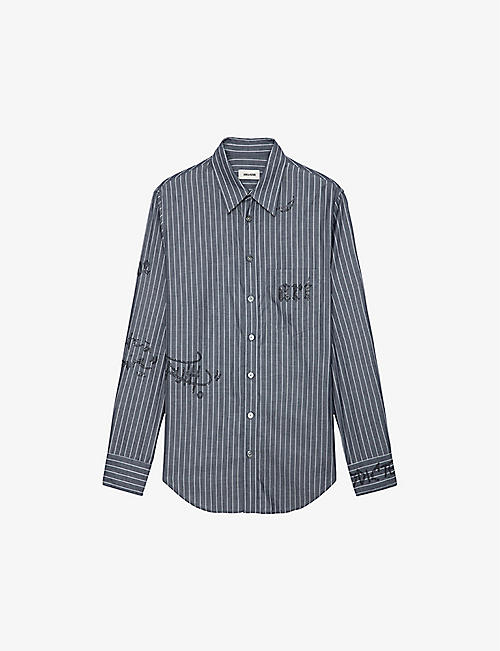 ZADIG&VOLTAIRE: Taskiz diamante-logo stripe organic-cotton shirt