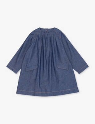 CARAMEL: Malika pocket-embroidered cotton mini dress 3-12 years