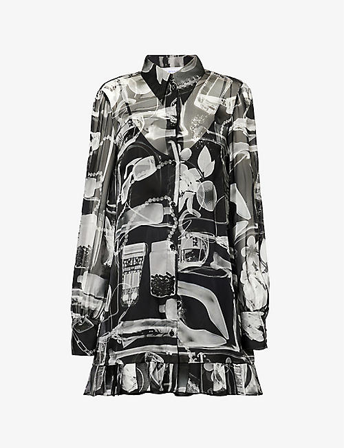 OFF-WHITE C/O VIRGIL ABLOH: X-Ray patterned semi-sheer silk mini dress