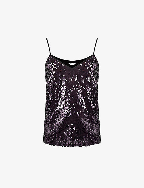 RO&ZO: V-neckline sequin-embellished stretch-woven top