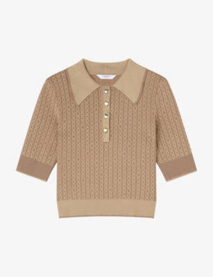 LK BENNETT: Rosey textured-weave knitted polo shirt