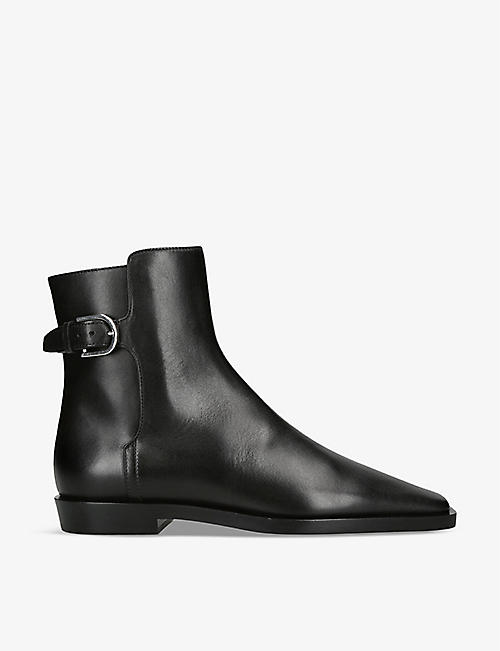 TOTEME: Buckled square-toe leather boots