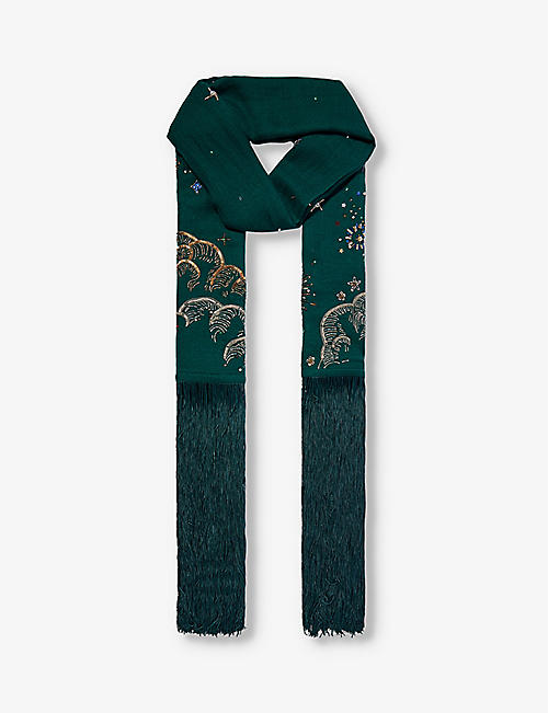 JANAVI INDIA: Cassiopeia bead-embellished cashmere scarf